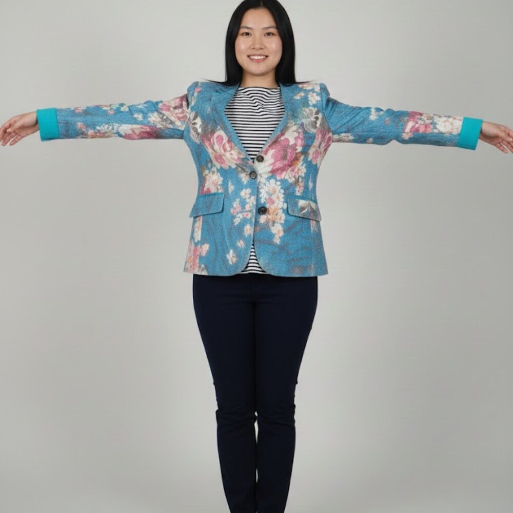 Kaktus Sportswear Women’s Large Floral Jacquard Jacket - Teal/Pink Resort Wear - Picture 4 of 8
